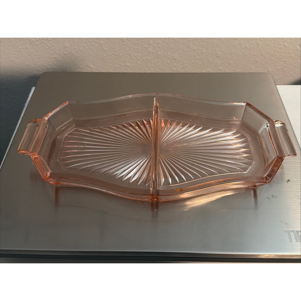 Vintage 1930's Pink Depression Glass Vanity Tray Starburst Pattern